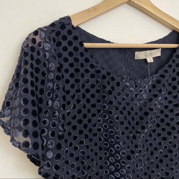 Loft | NWT Velvet Dark Navy Polka Dot Blouse - Picture 2 of 11